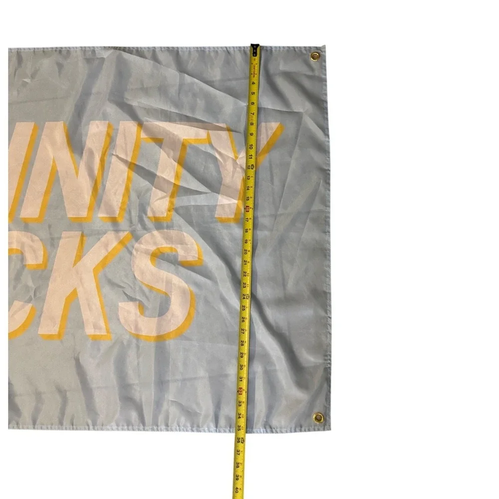 Virginity Rocks‎ Flag Banner Light Blue Yellow Grommets Statement